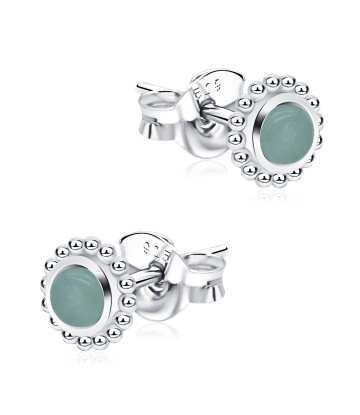 Green Quartz Stone Silver Ear Stud STS-5337